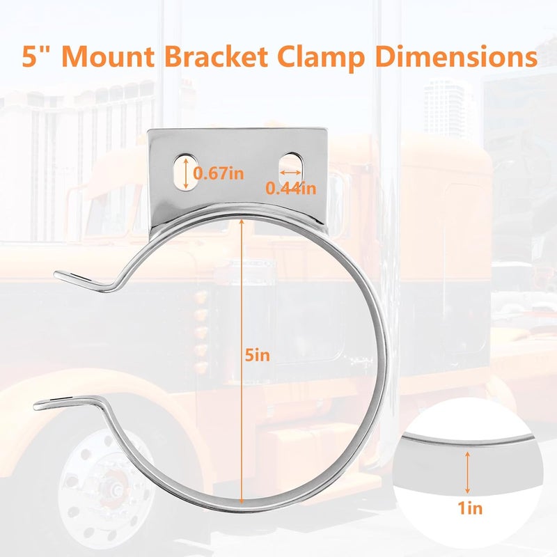 HUDEX 5" Exhaust Stack Mounting Bracket Kit - Compatible with Peterbilt 379 & 359 (1987-1993),Replace#10294,2pcs Chrome Clamp & Adjustment Bolt Included - Silver - Image 4
